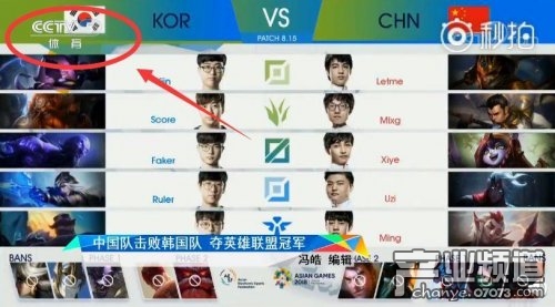 亚运会LOL中国夺冠登央视 CCTV5点名表扬U