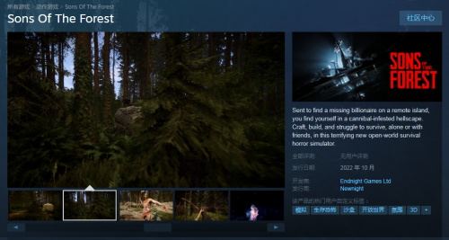《森林之子》Steam页面上线 预计今年十月发售