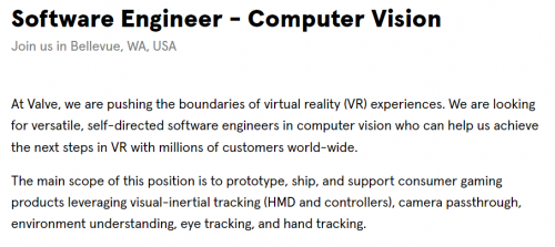 V社招募软件工程师 或有意开发新款VR设备