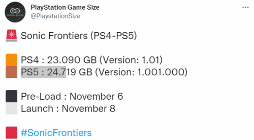 《索尼克未知边境》11月6日开启预载 PS5版容量约25G