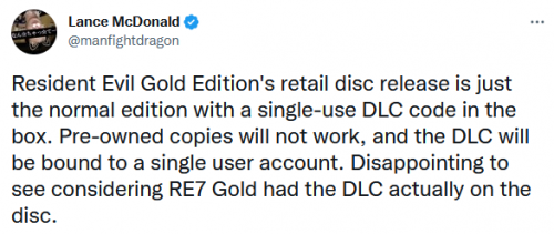 《生化危机8：黄金版》光盘不附带DLC 仅提供兑换码