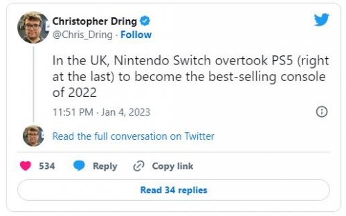 Switch成为2022年英国最畅销主机 以极小优势击败PS5
