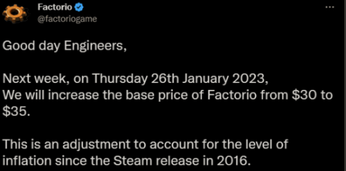 《异星工厂》即将再次涨价 1月26日后售价涨至35美元