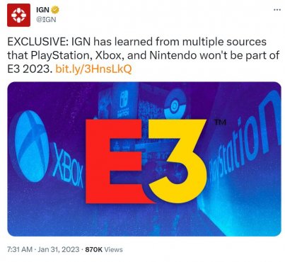 三巨头集体缺席！曝微软/索尼/任天堂都不参加今年E3